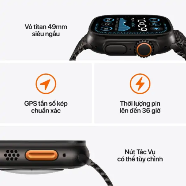 Apple Watch Ultra 2 (2024) LTE 49mm Viền Titanium Dây Trail Loop - Size M / L - Titan Đen