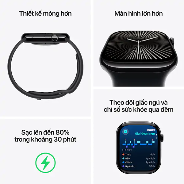 Apple Watch S10 GPS 46mm Viền Nhôm Dây Cao Su - Chính Hãng VN/A - Size M/L