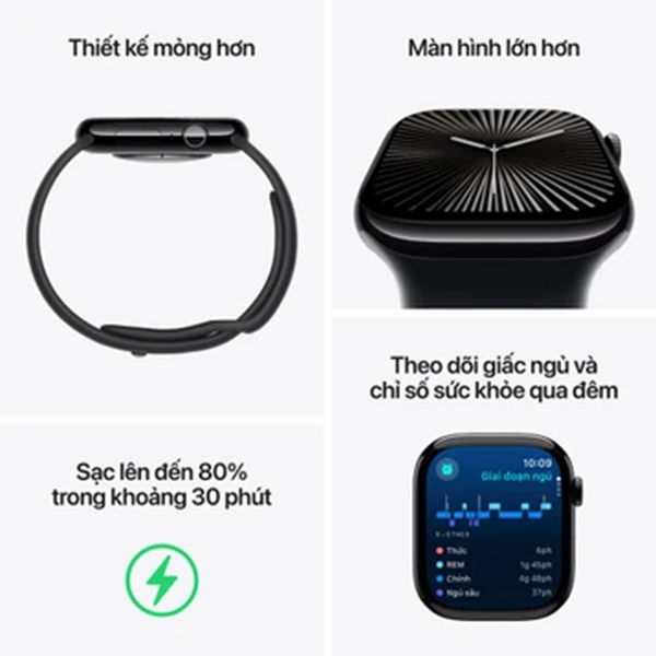 Apple Watch S10 LTE 42mm Viền Nhôm Dây Cao Su - Chính Hãng VN/A - Size S/M